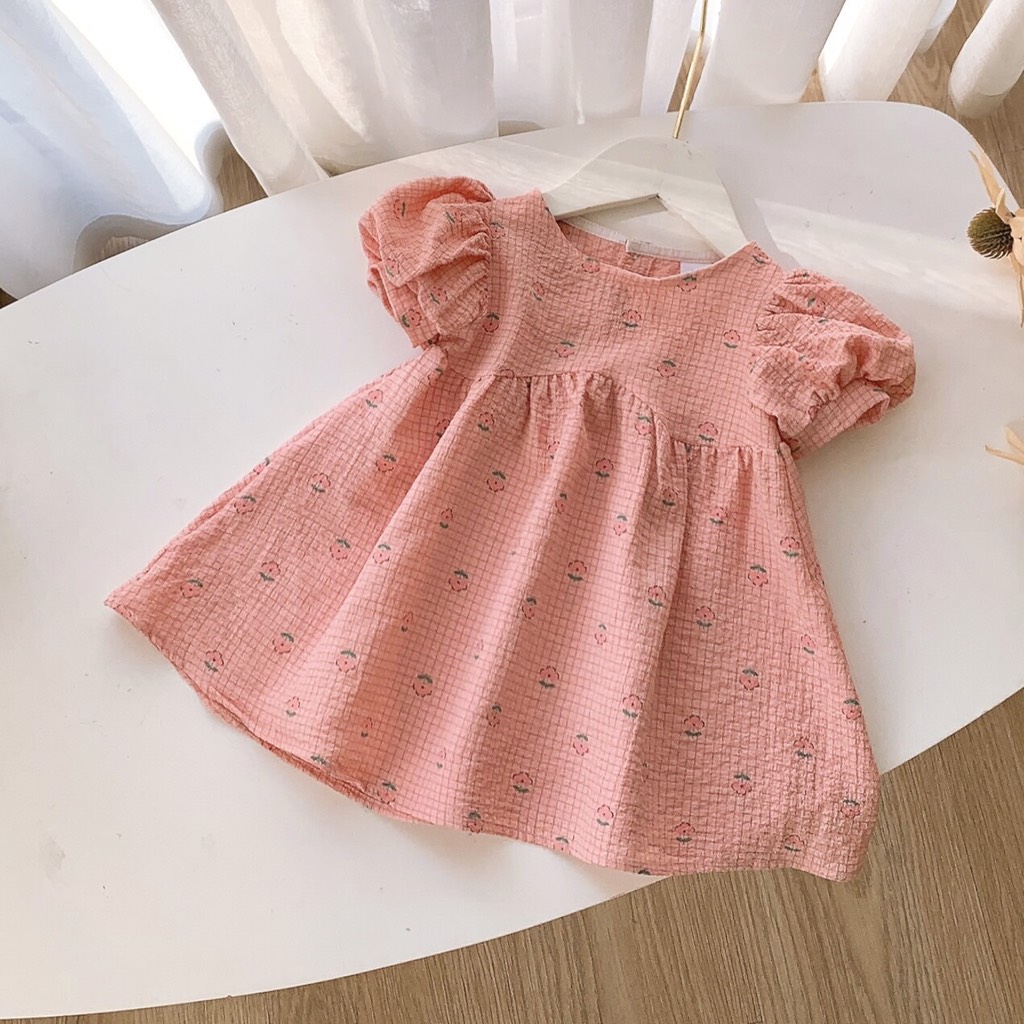 Đầm eo cong xốp nhăn hồng Op Kids