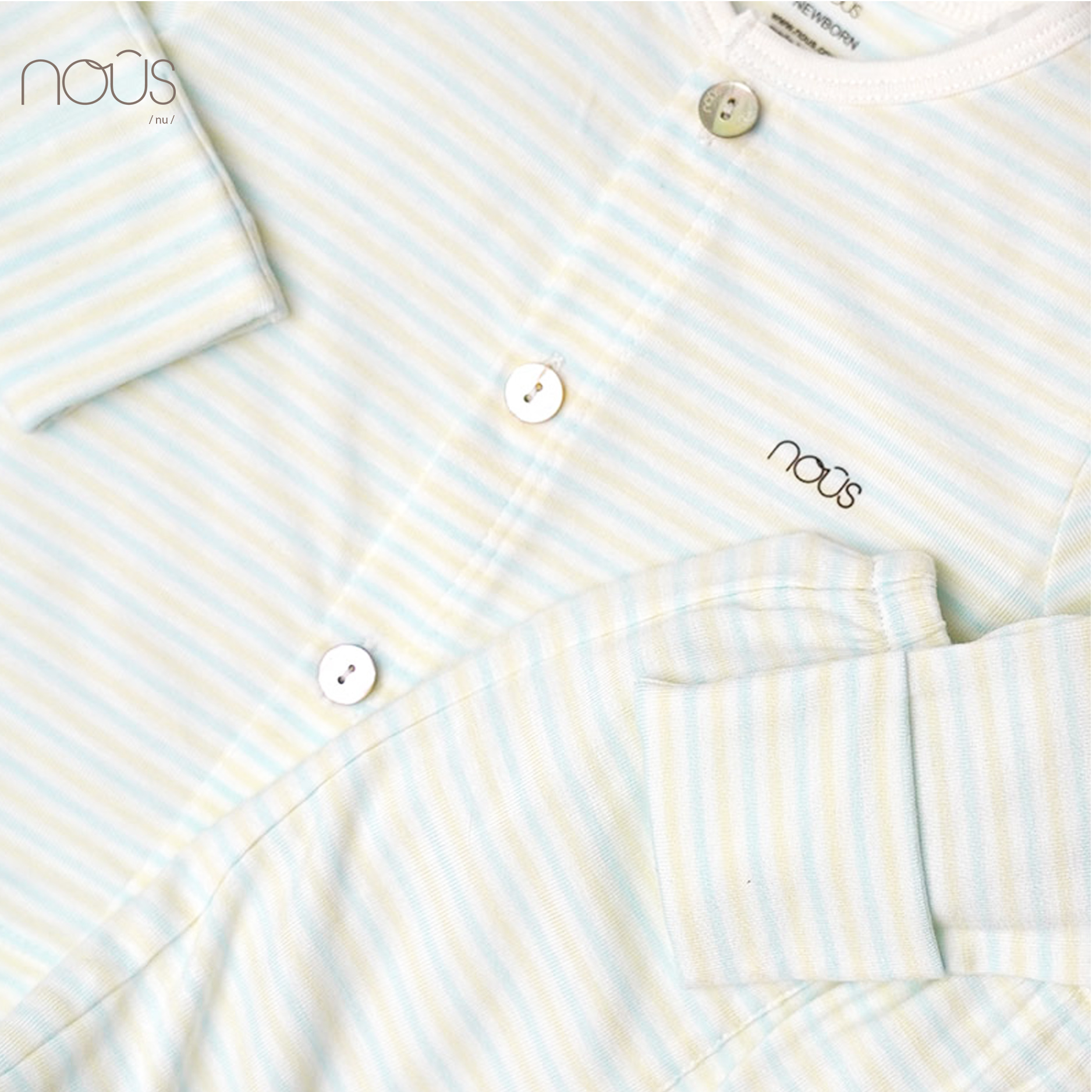 Bộ cài thẳng dài kẻ xanh trắng vàng size Newborn (dành cho bé sơ sinh dưới 3.8Kg)