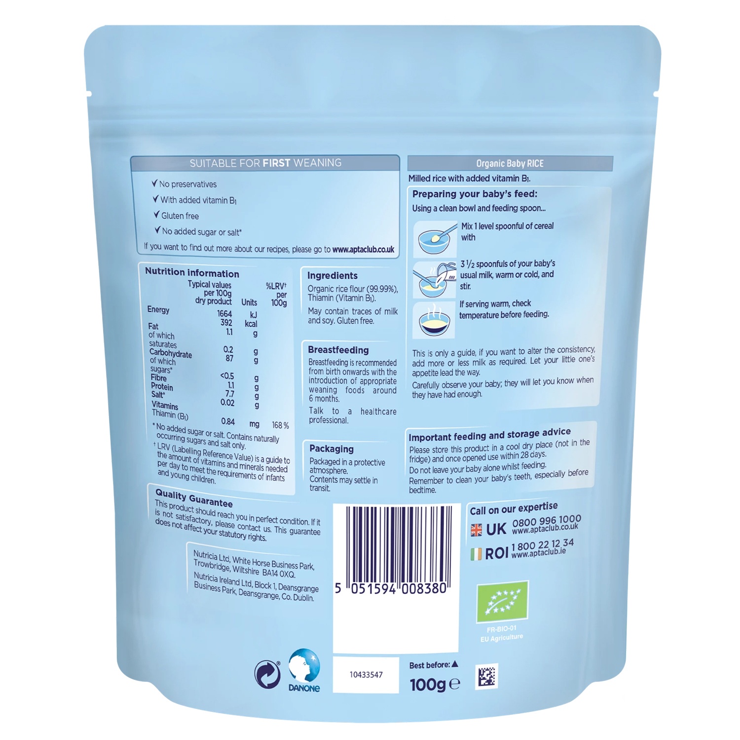 Bột ăn dặm Aptamil vị gạo dành cho trẻ từ 4 tháng tuổi - 100g