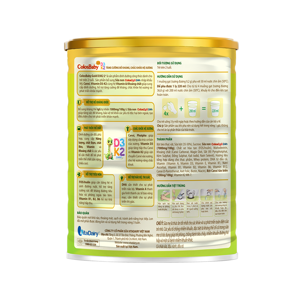Sữa Colosbaby D3K2 2+ (Trên 2 tuổi) - 800g