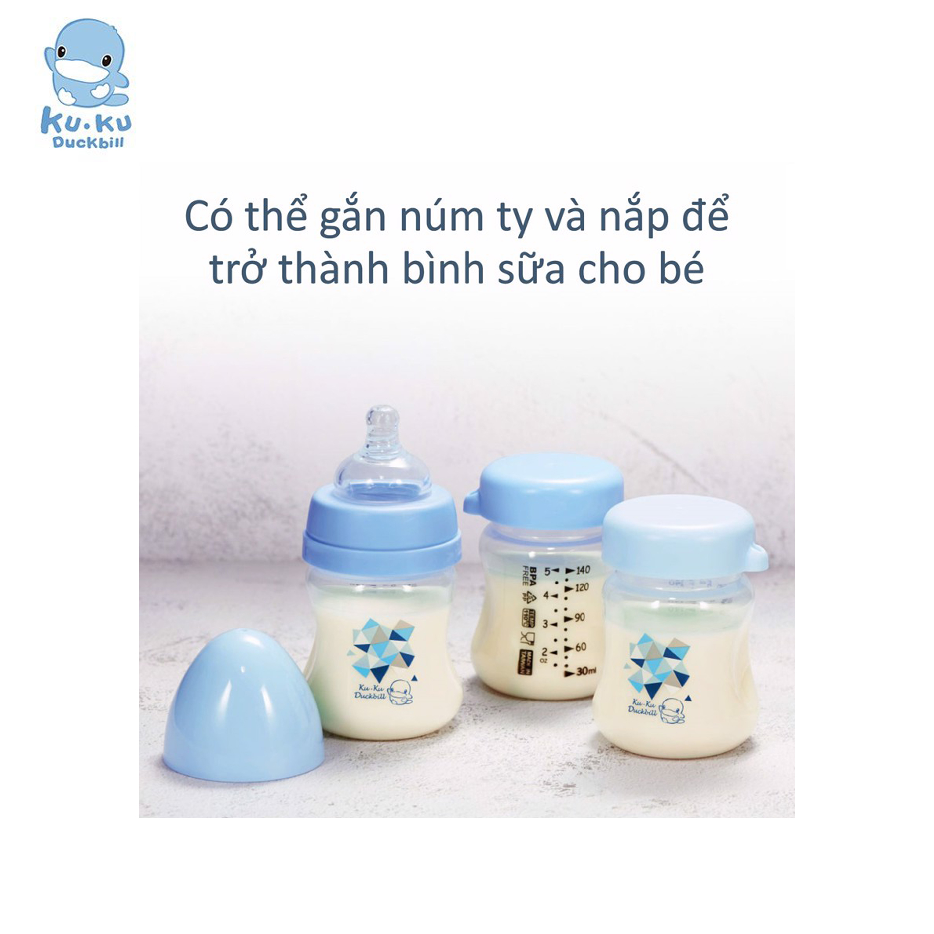 Bộ 3 bình trữ sữa KUKU bằng nhựa PP dung tích 140ml