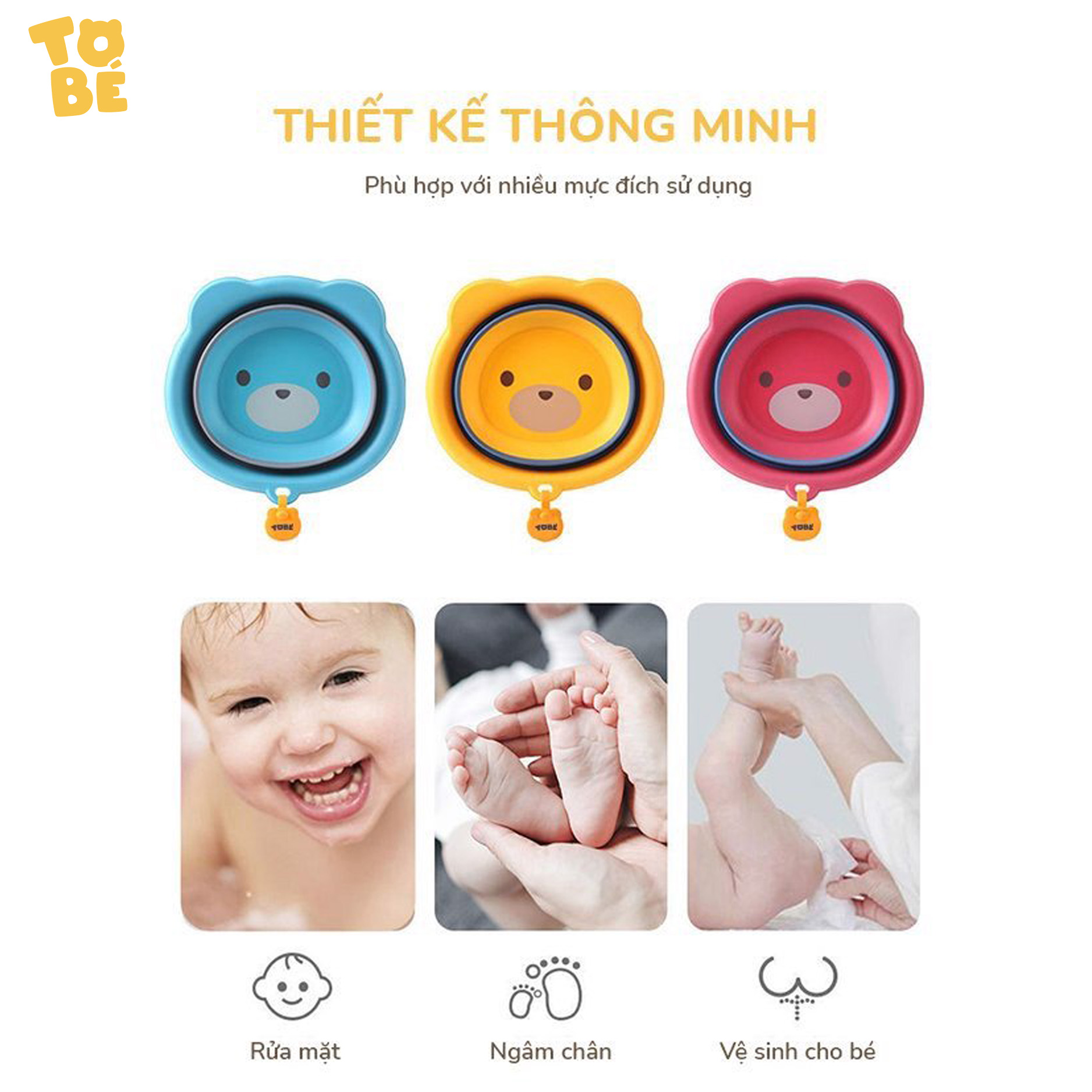 Chậu rửa mặt gấp gọn Tobé hình gấu