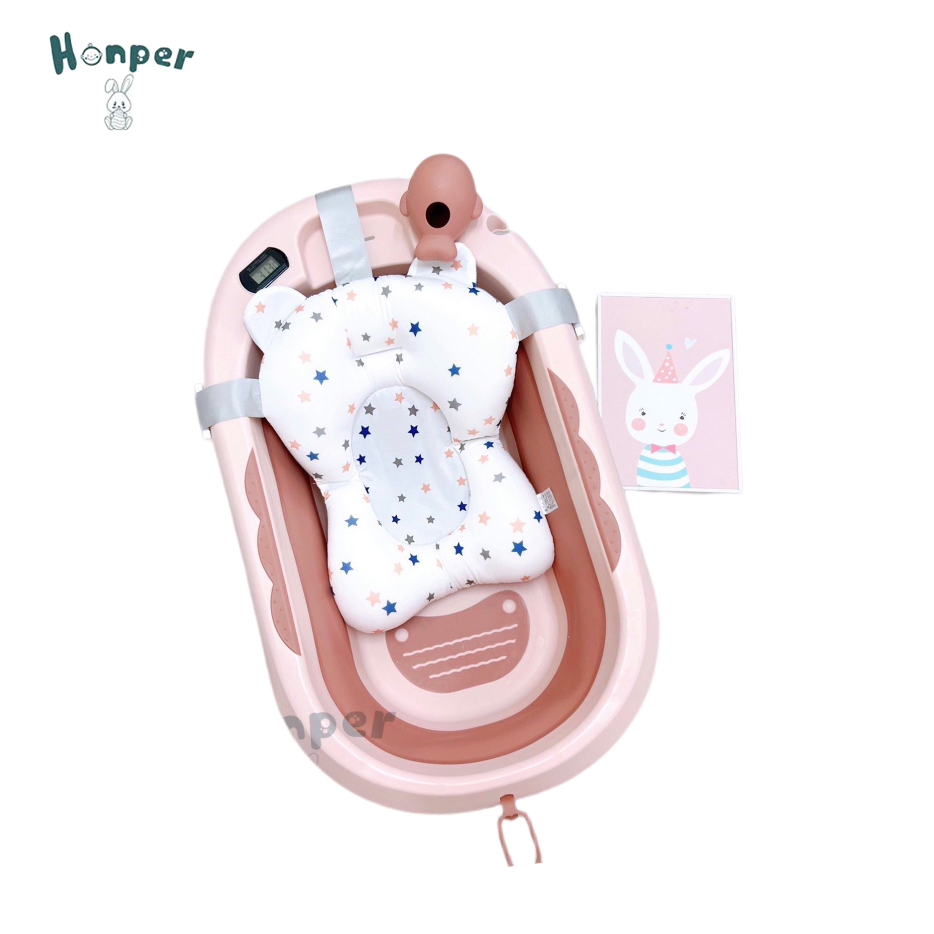 Chậu tắm cao cấp Honper thành silicone gấp gọn kèm lưới tắm bé sơ sinh (82x51x22cm)