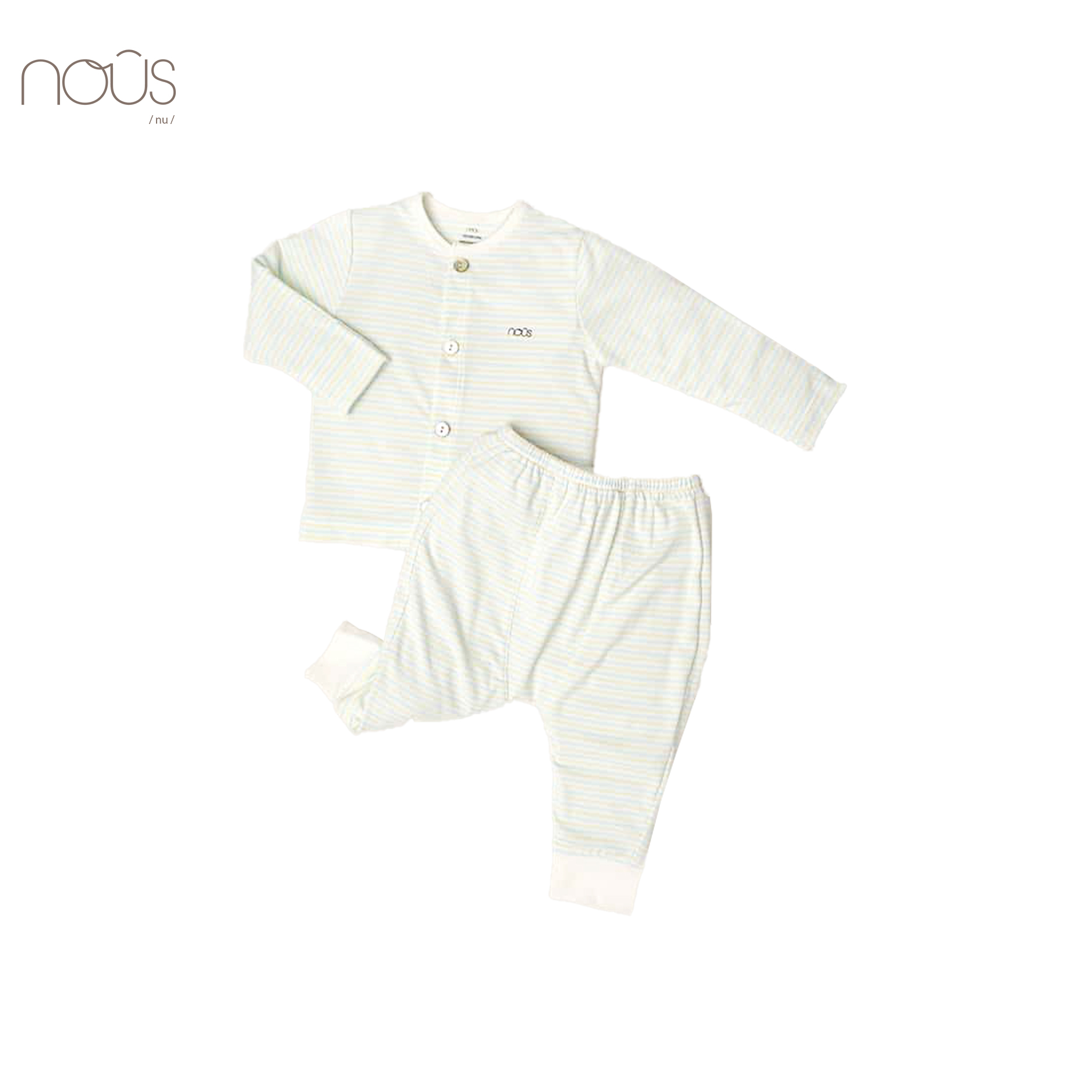 Bộ cài thẳng dài kẻ xanh trắng vàng size Newborn (dành cho bé sơ sinh dưới 3.8Kg)