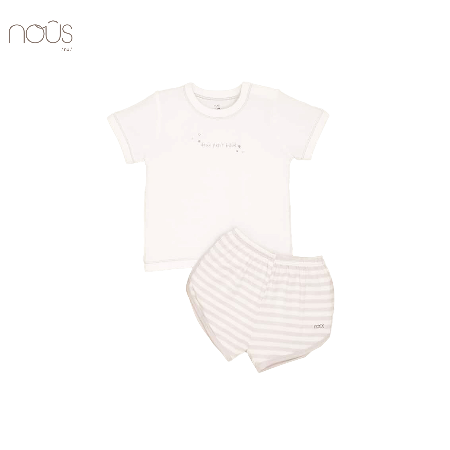 Bộ cài vai cộc kẻ ghi trắng hình sao