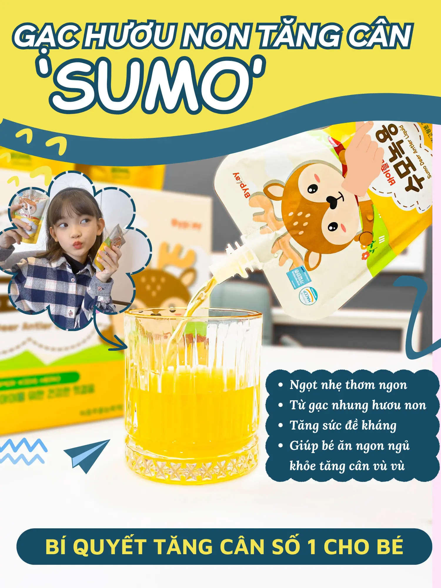 Nước gạc nhung hưu tăng cân BYPLAY SUMO DEER ANTLER LIQUID Hàn Quốc cho bé (Từ 1 tuổi)