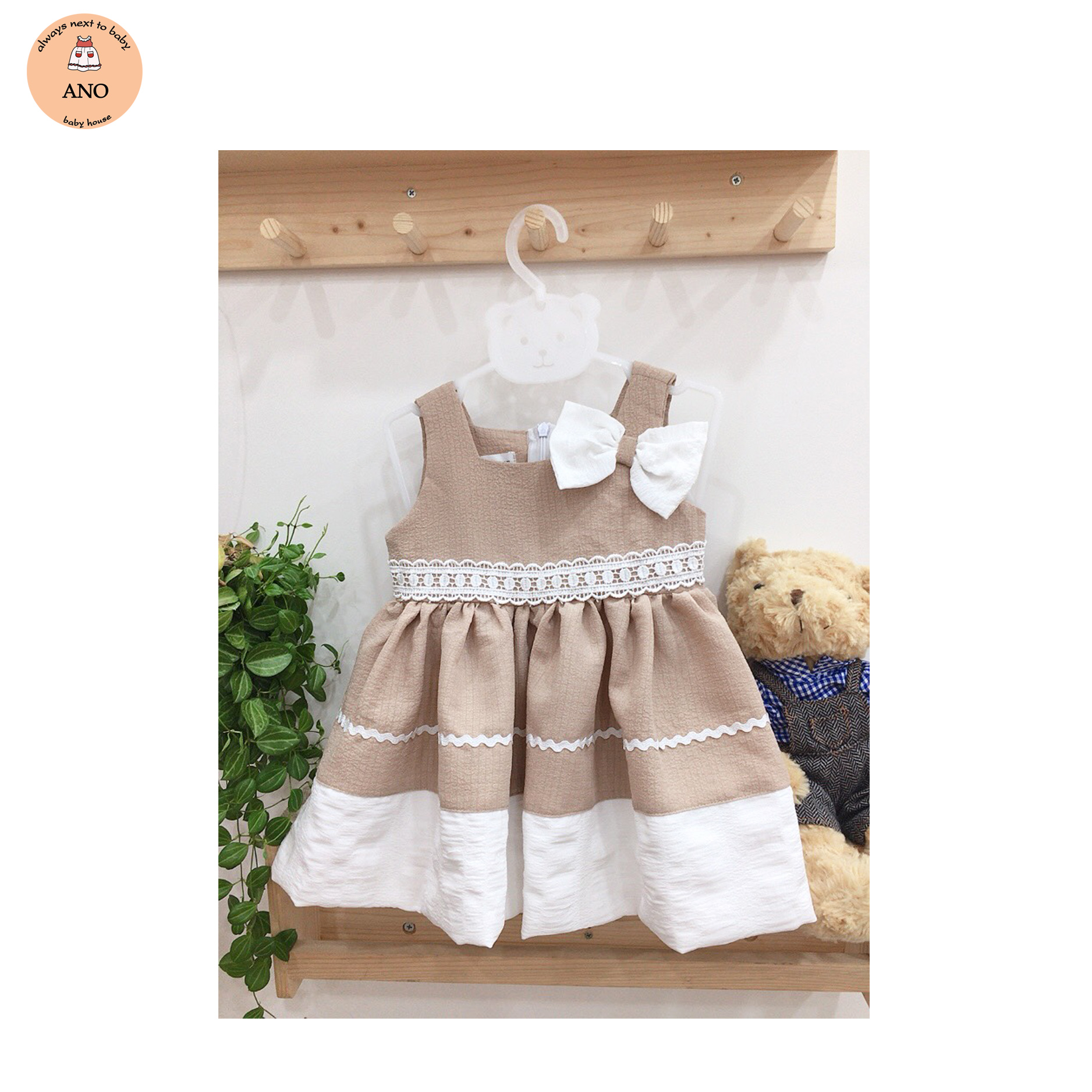 Đầm bé gái siêu cute Ano - Đầm nâu nơ