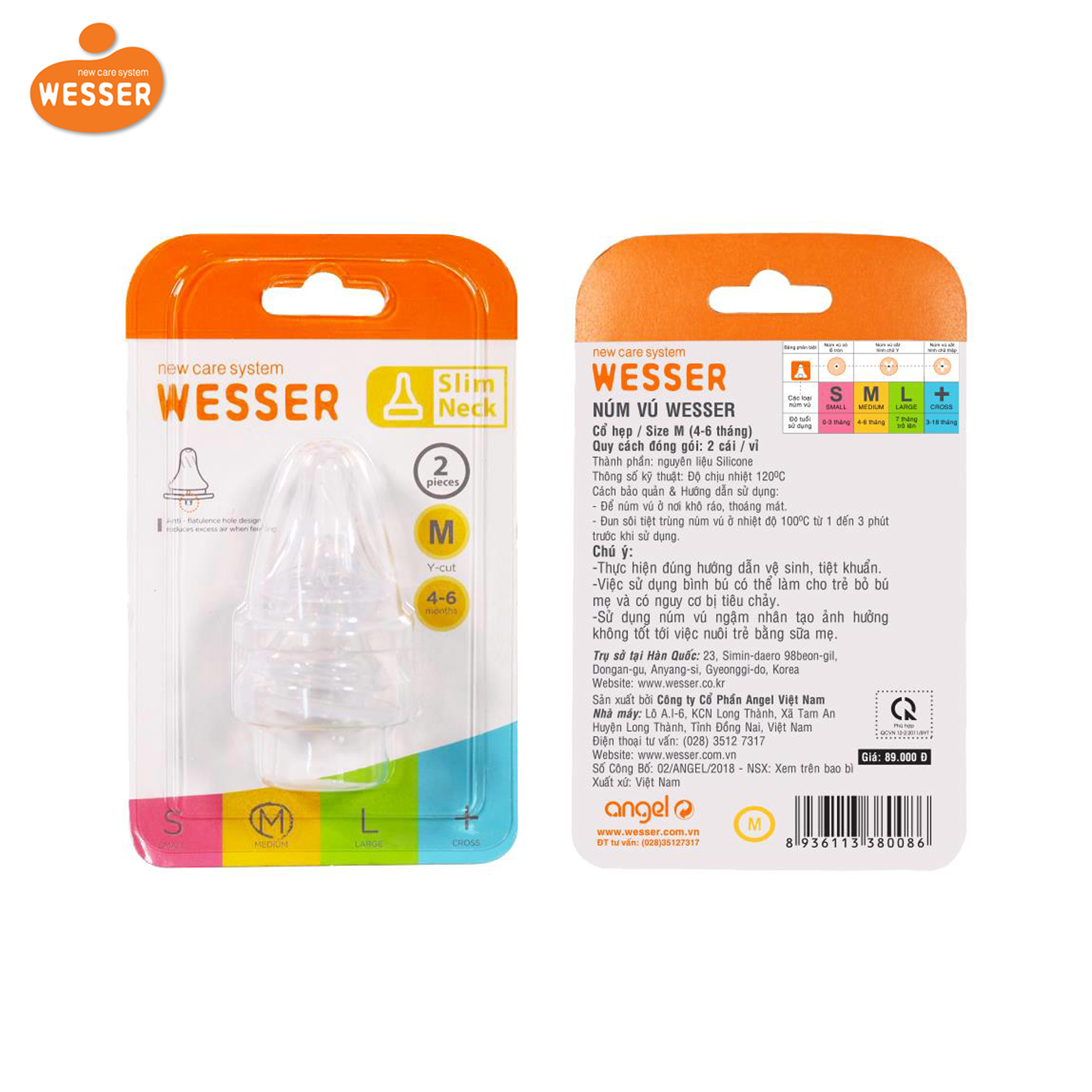 Vỉ 2 núm ty Wesser cổ hẹp size M
