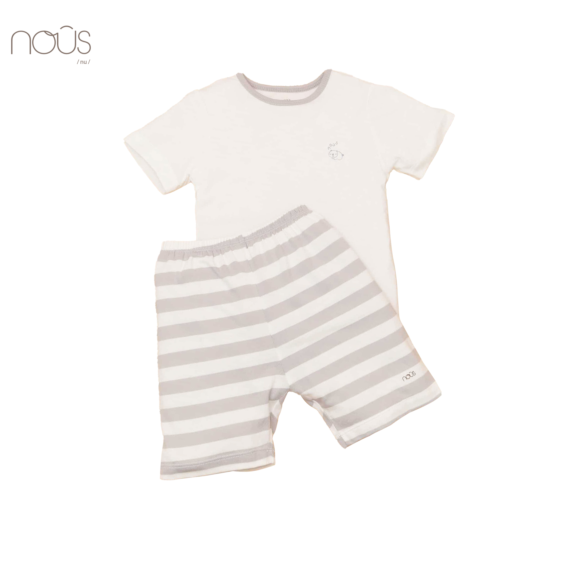 Bộ cài vai cộc trắng ghi hình gấu