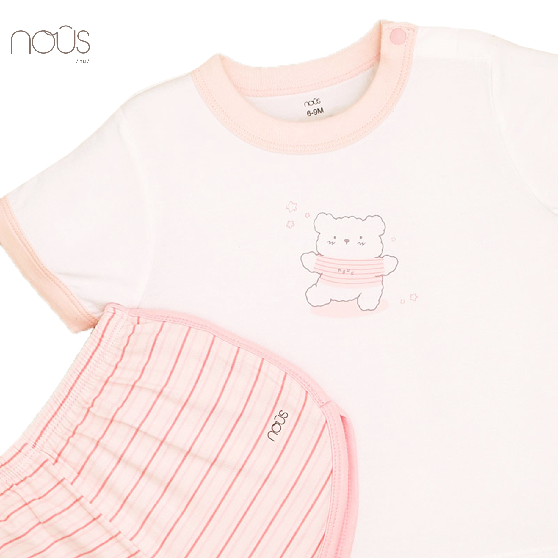 Bộ cài vai cộc kẻ hồng trắng hình gấu