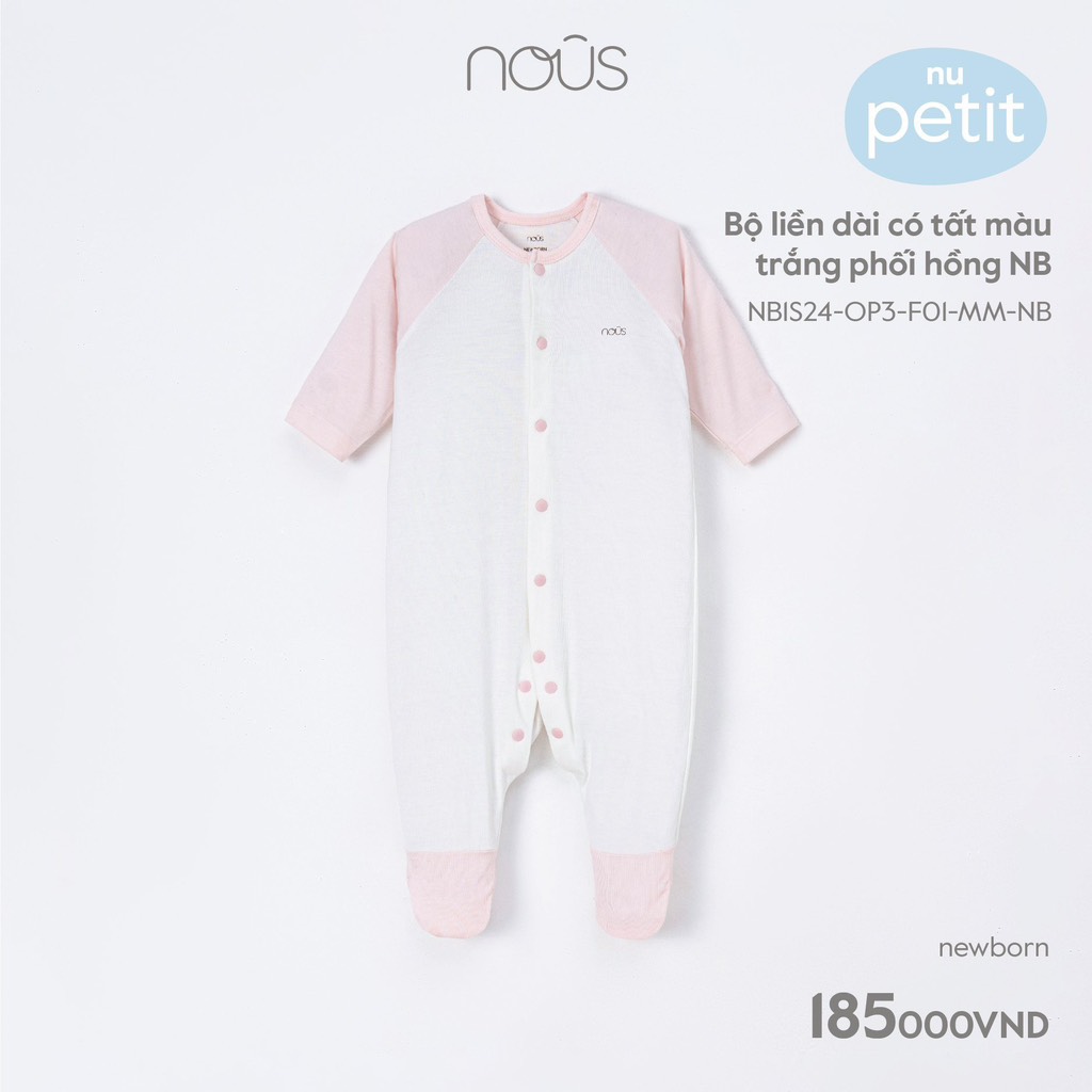 Bộ bodysuit Nous có tất màu trắng phối hồng size Newborn (dành cho bé sơ sinh dưới 3.8Kg)