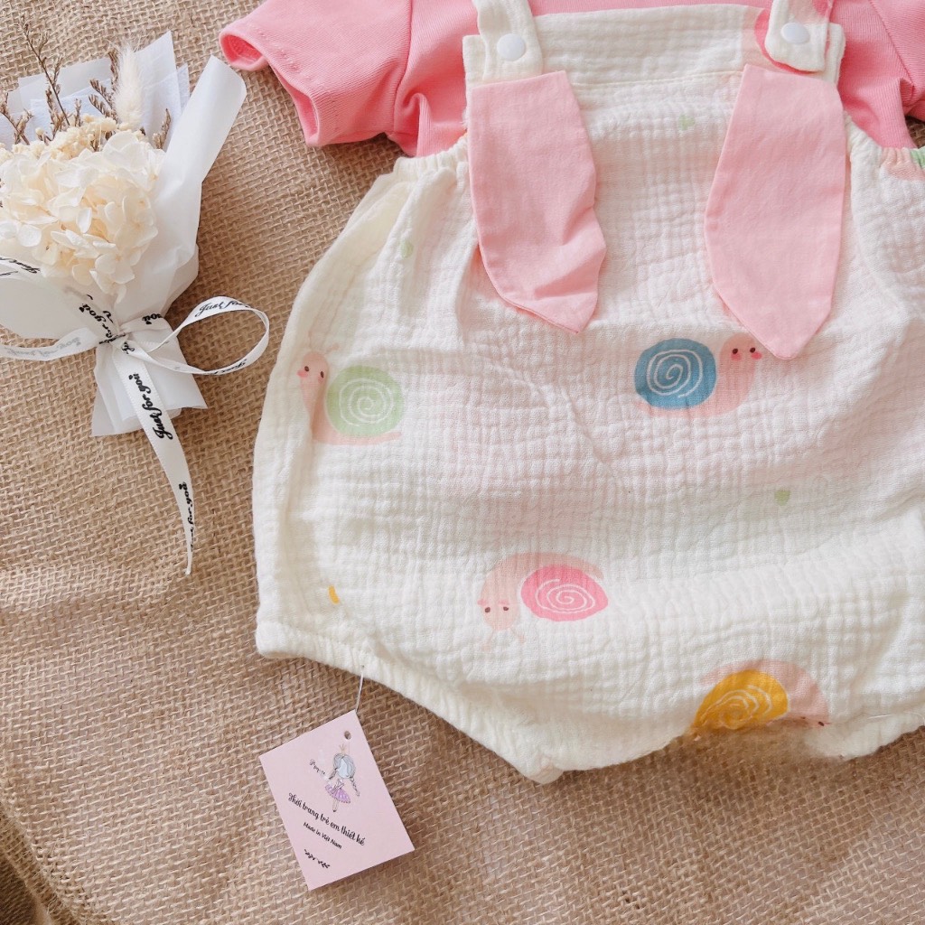 Body yếm hình ốc tai thỏ hồng - Kèm Turban