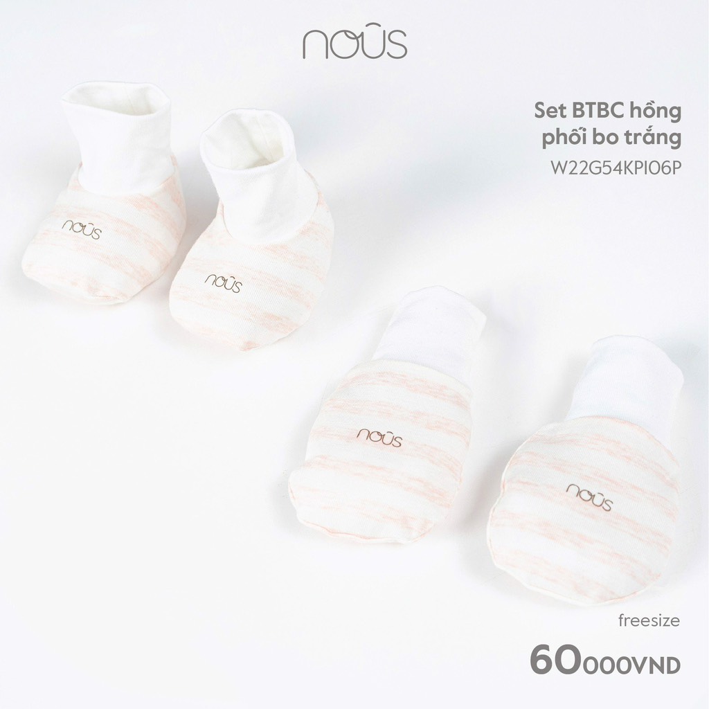 Set bao tay bao chân Nous hồng phối bo trắng