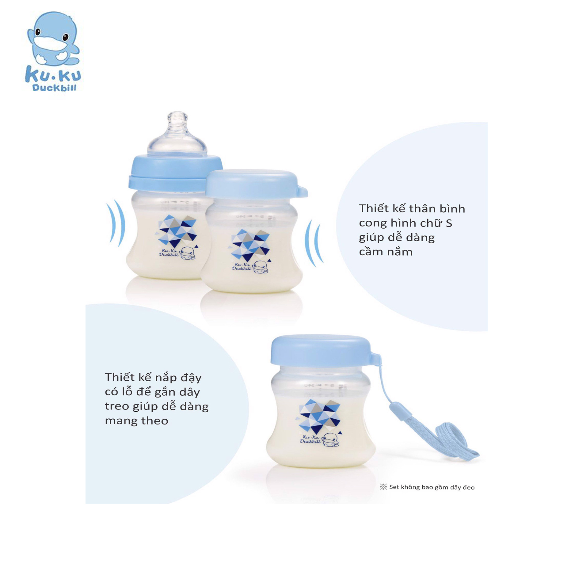 Bộ 3 bình trữ sữa KUKU bằng nhựa PP dung tích 140ml