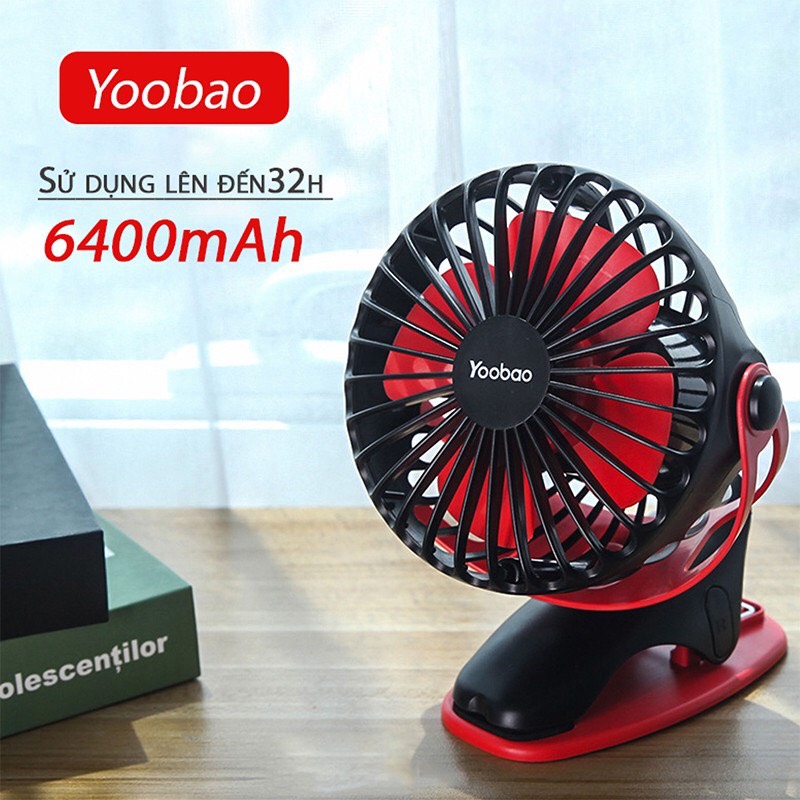 Quạt kep tích điện mini Yoobao - xoay góc 720 độ, 32 tiếng, 6400 mAh