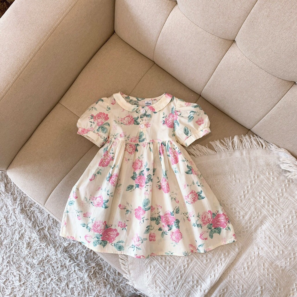 Đầm cổ sen vitage hoa hồng Op Kids