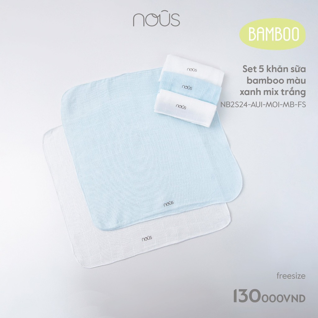 Set 5 khăn sữa Nous bamboo xanh mix trắng