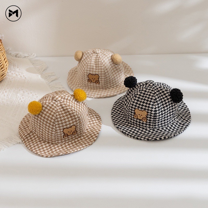 Mũ bo kẻ caro cho bé