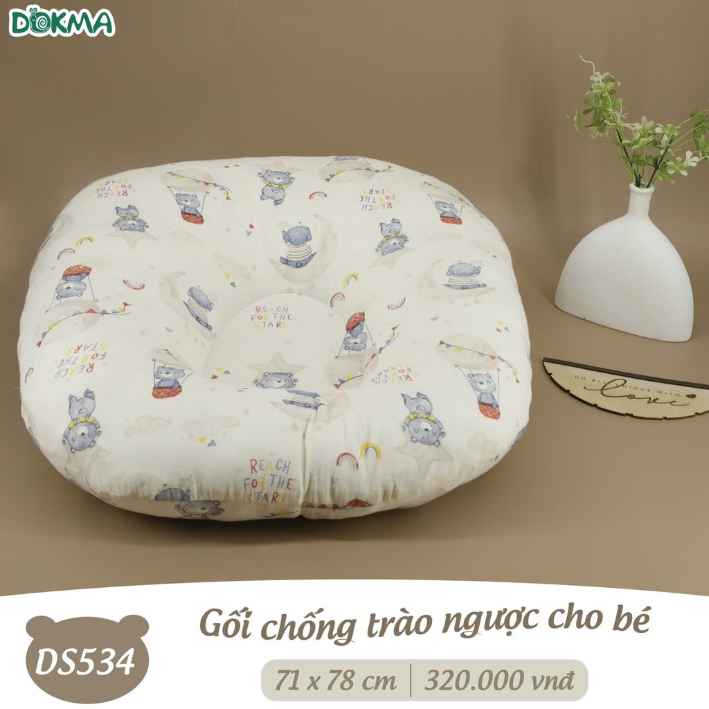 Gối chống trào ngược cho bé Dokma vải xô muslin DS534 (71x78cm)