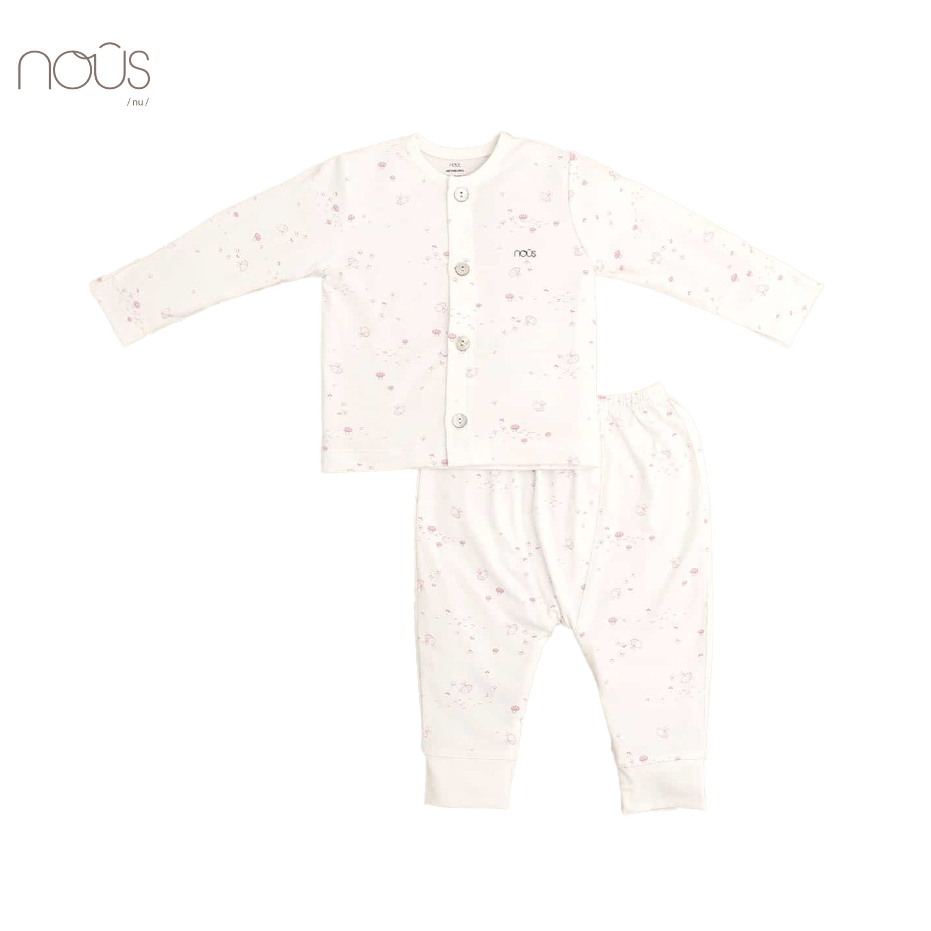 Bộ cài thẳng dài trắng hoạ tiết ong size Newborn (dành cho bé sơ sinh dưới 3.8Kg)