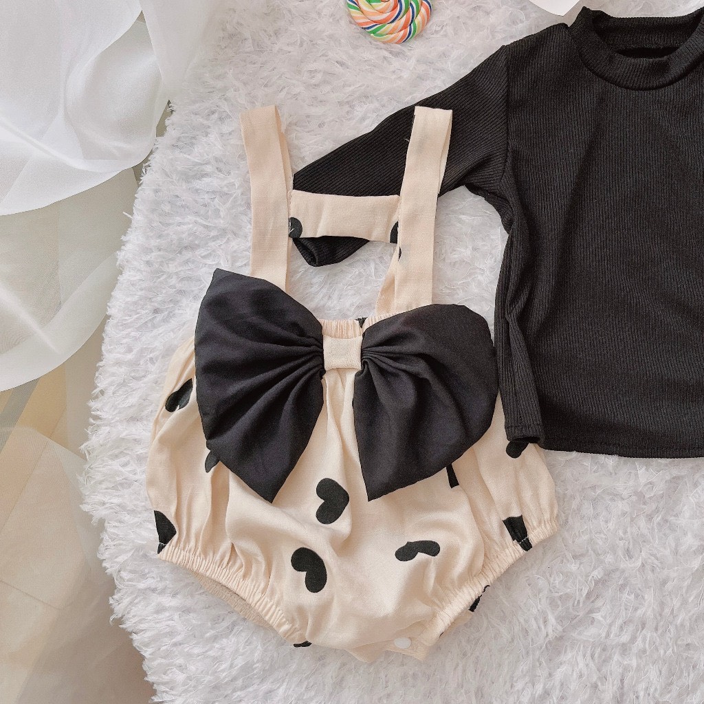 Body yếm tim đen tay dài - Kèm Turban nơ