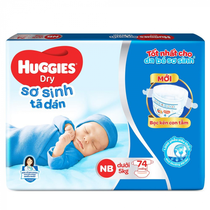 Tã dán Huggies Dry size NB 70 + 6 miếng (dưới 5kg)