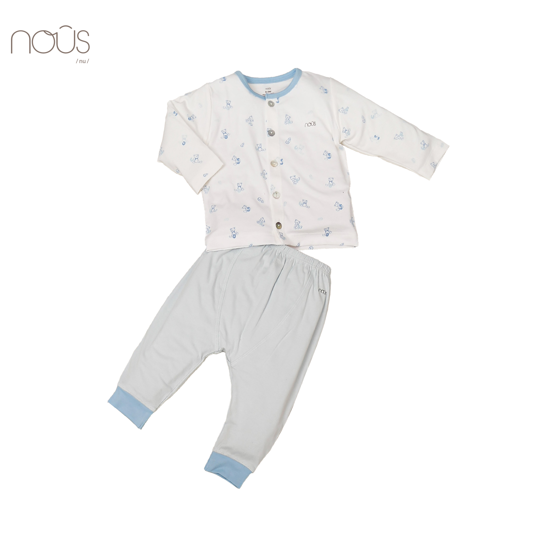 Bộ cài thẳng dài petit xanh nhạt có hoạ tiết