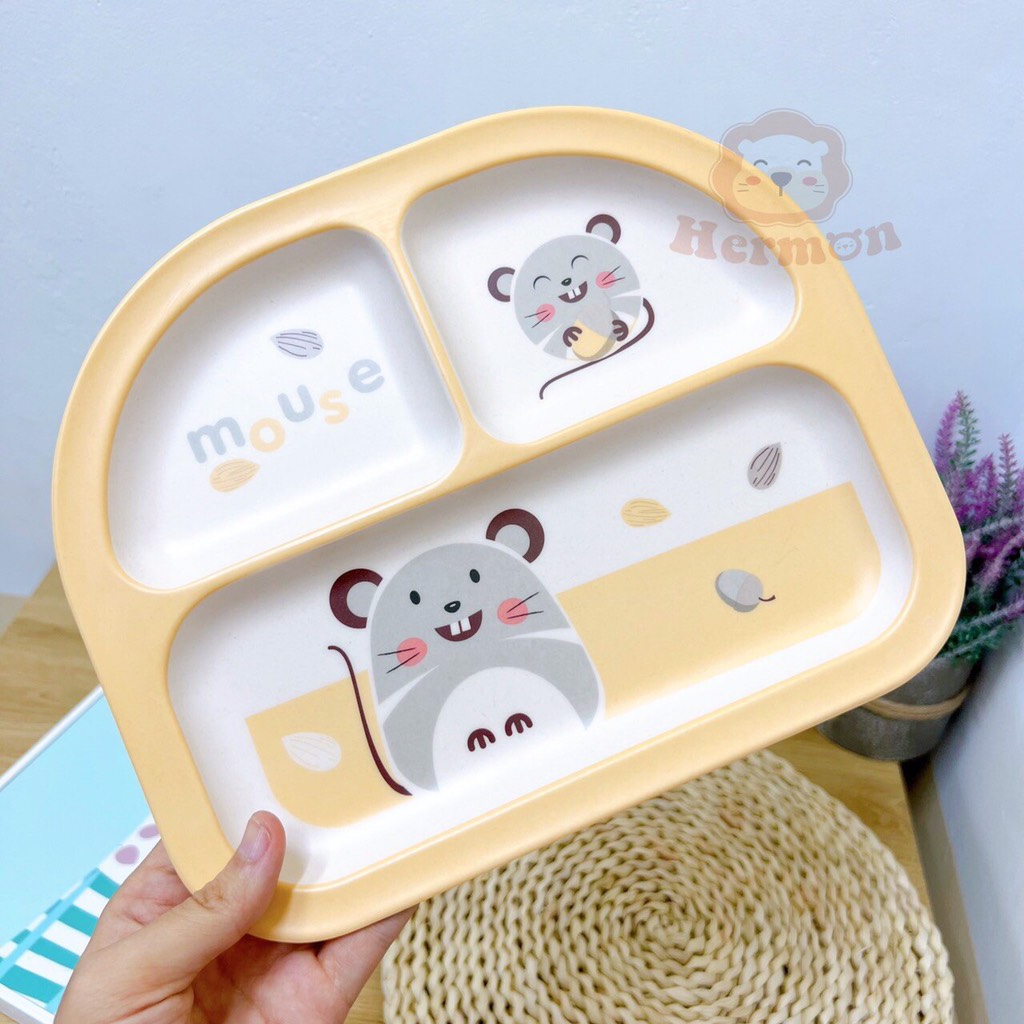 Khay ăn dặm 3 ngăn họa tiết động vật HM2807