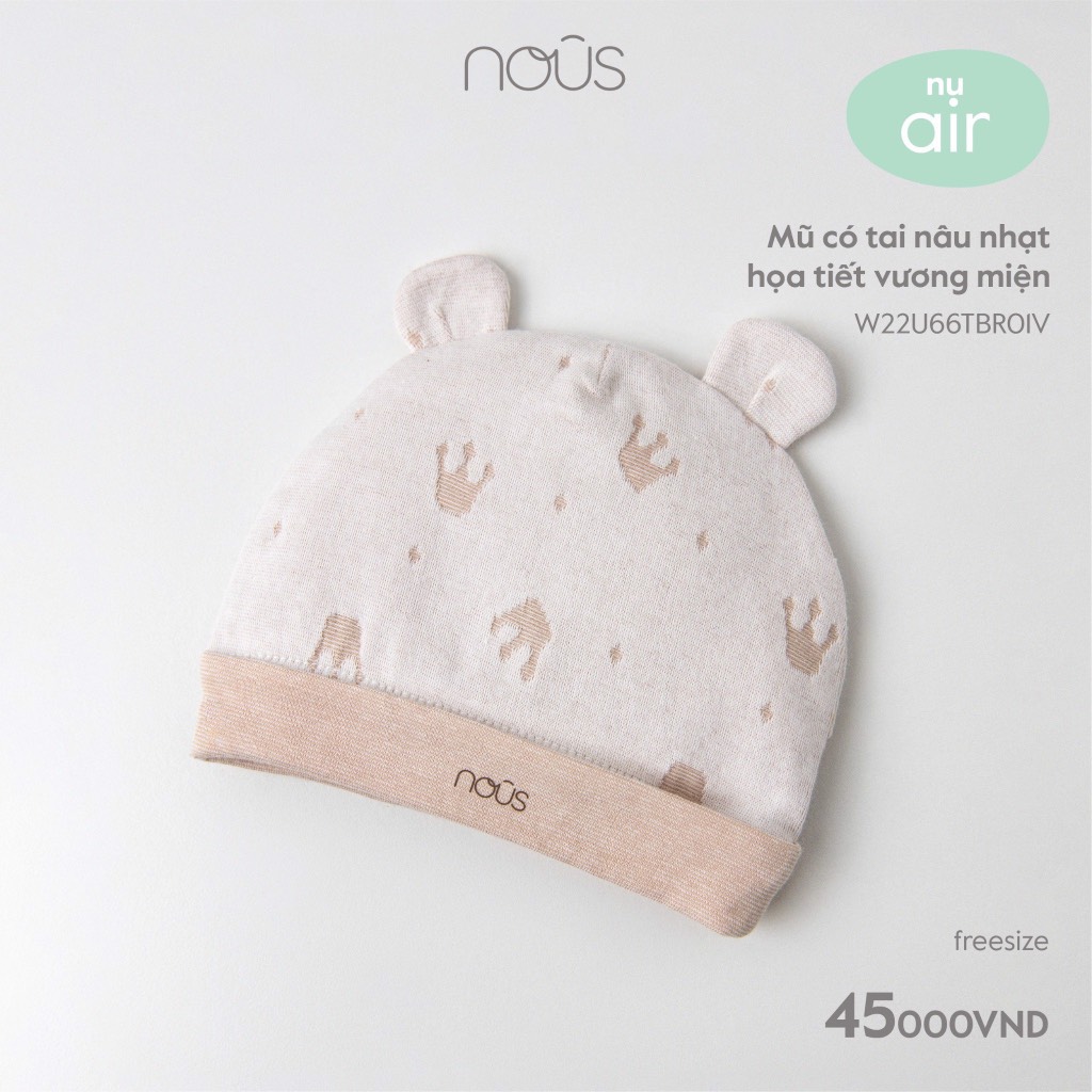 Mũ Nous có tai nâu nhạt họa tiết vương miệng