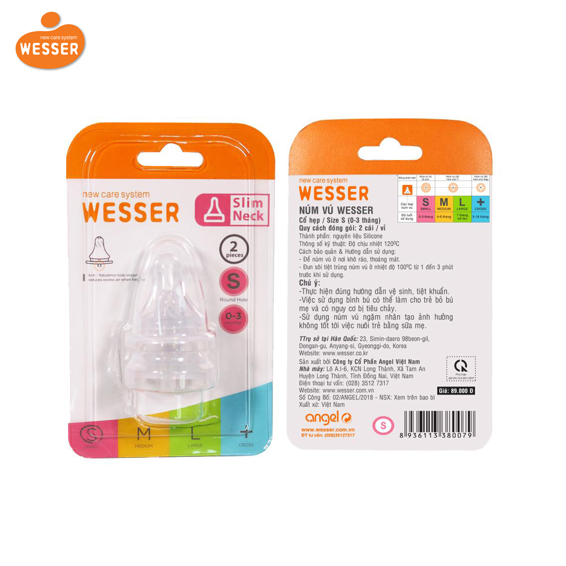 Vỉ 2 núm ty Wesser cổ hẹp size +