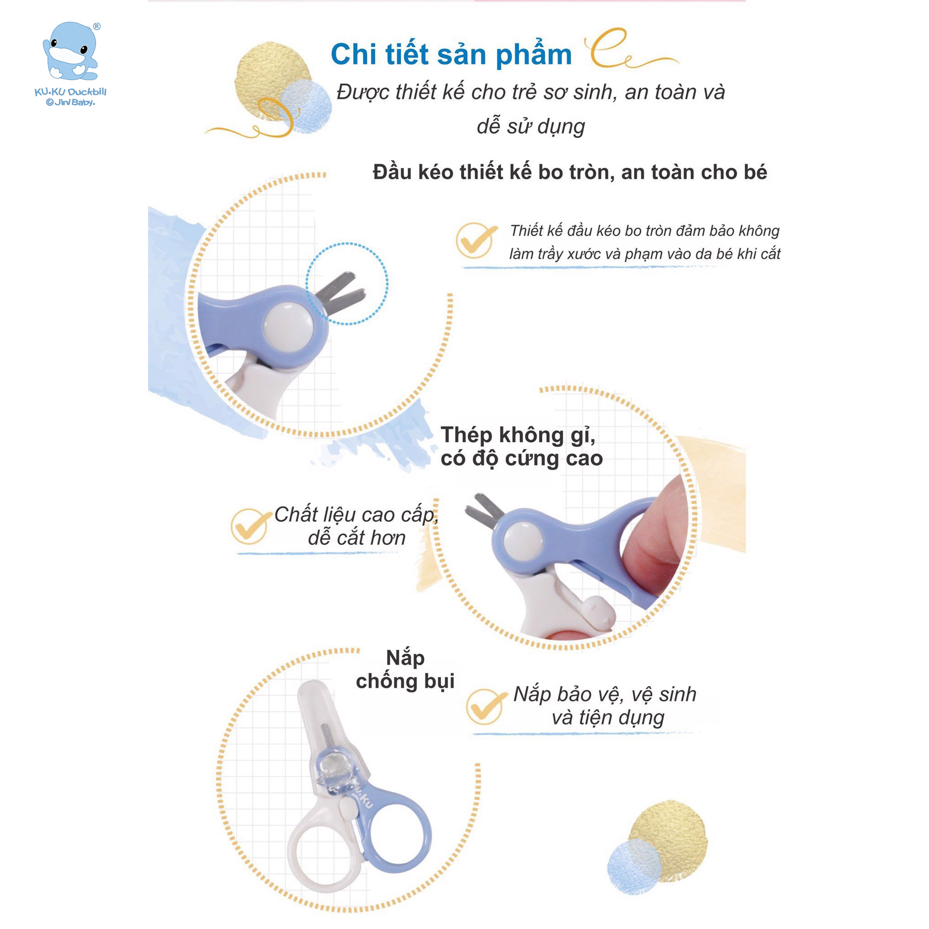 Kéo cắt móng tay KUKU an toàn cho bé từ tuổi sơ sinh