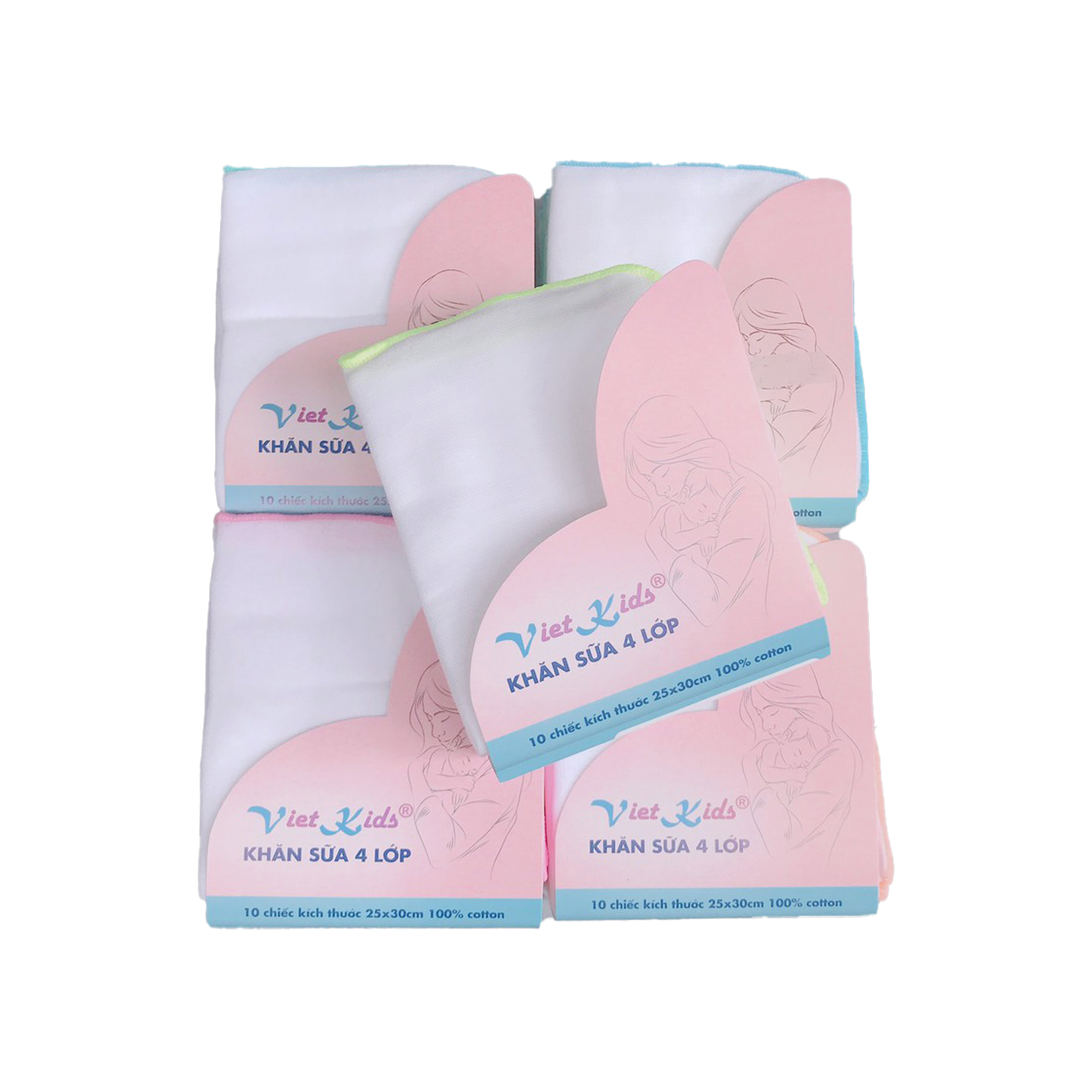 Khăn tắm vải xô gạc Nhật cotton mềm 4 lớp Viet Kids cao cấp (Set 2 cái - 80x85cm)