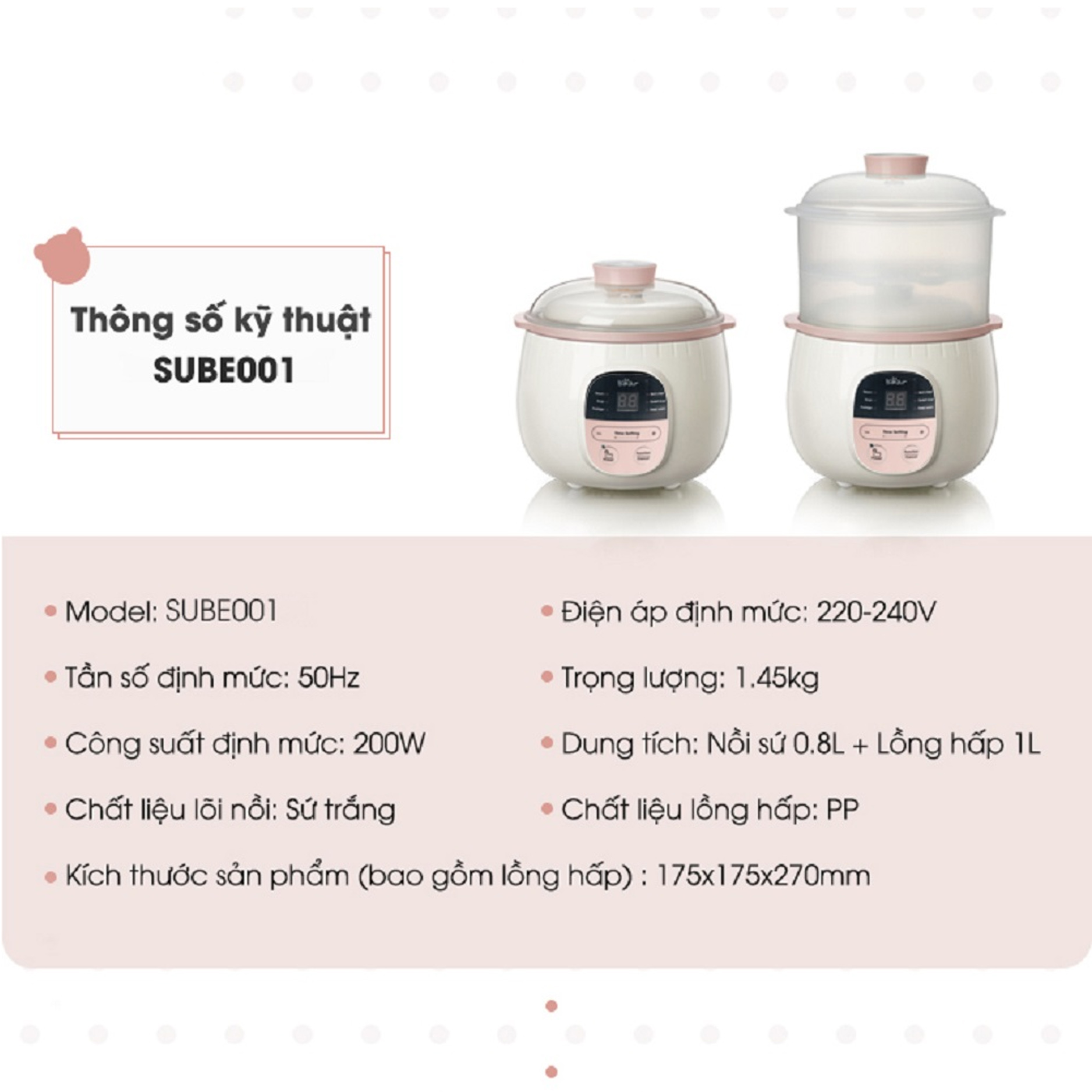 Nồi nấu cháo chậm Bear phiên bản quốc tế - 0,8 lít