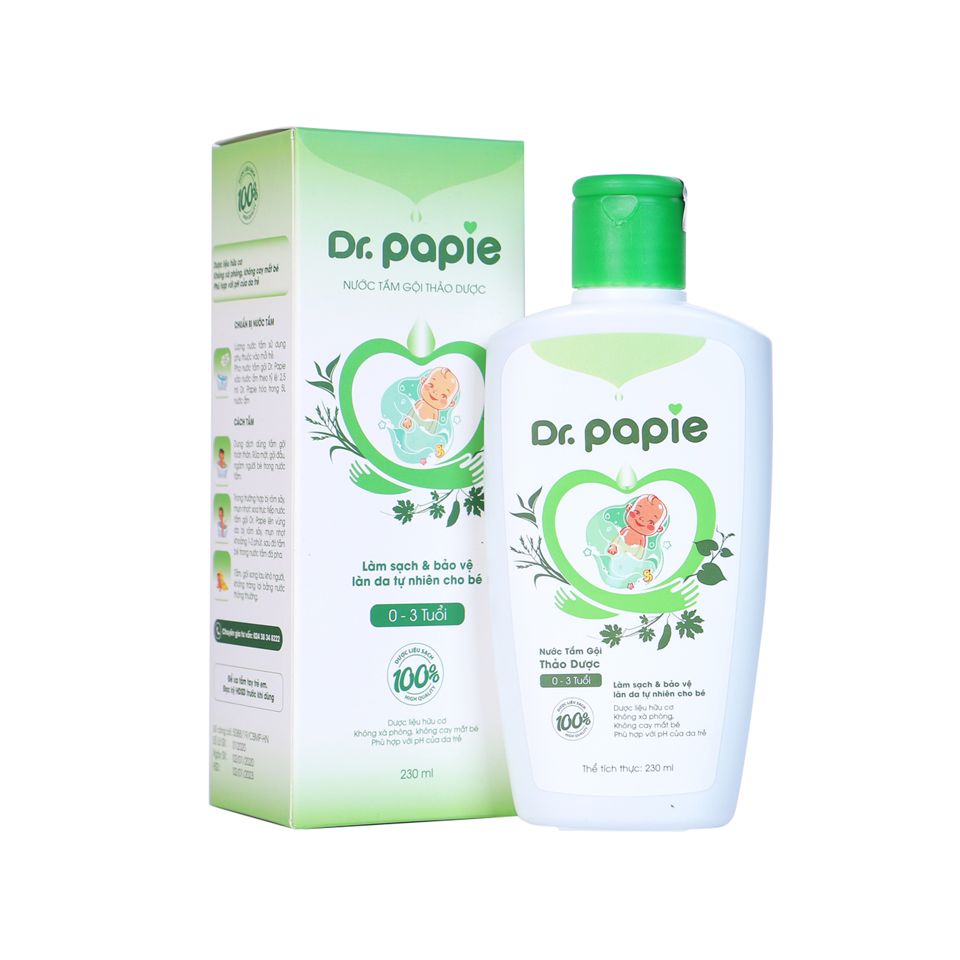 Nước tắm gội thảo dược Dr.Papie ngừa rôm sảy, mẩn ngứa cho bé (230ml)