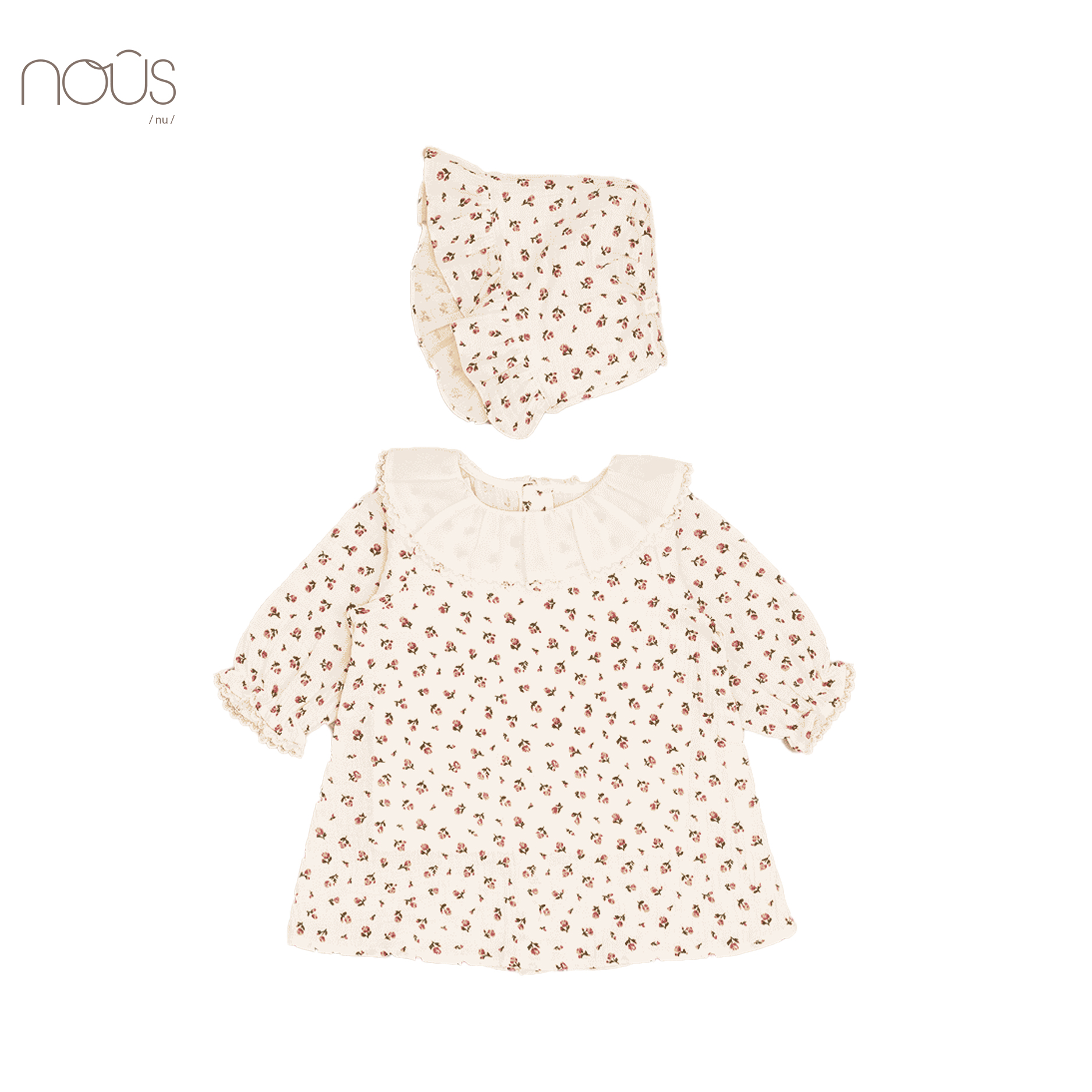 Set váy chữ A mũ họa tiết hoa hồng đỏ