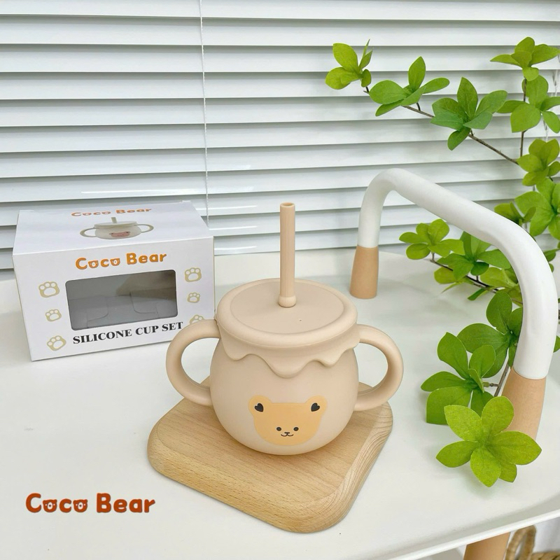 Cốc silicone có nắp kèm ống hút Coco Bear
