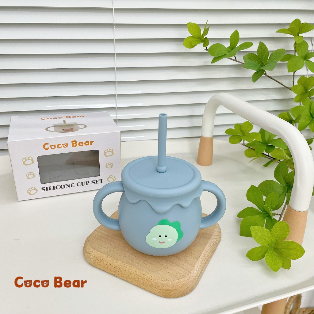Cốc silicone có nắp kèm ống hút Coco Bear