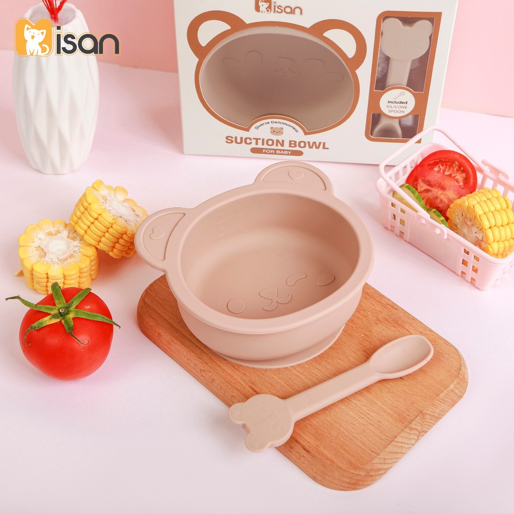 Bát siicone hình gấu Misan có đế hít kèm thìa
