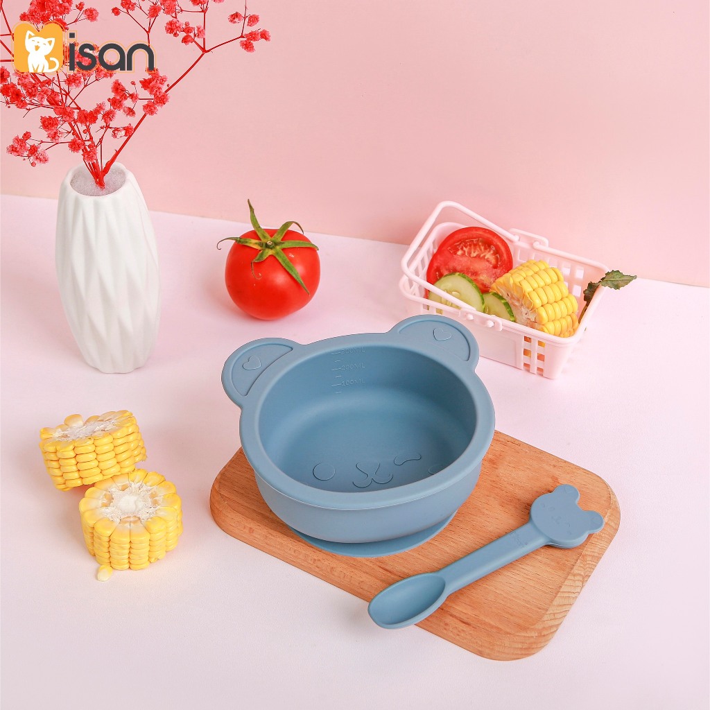 Bát siicone hình gấu Misan có đế hít kèm thìa