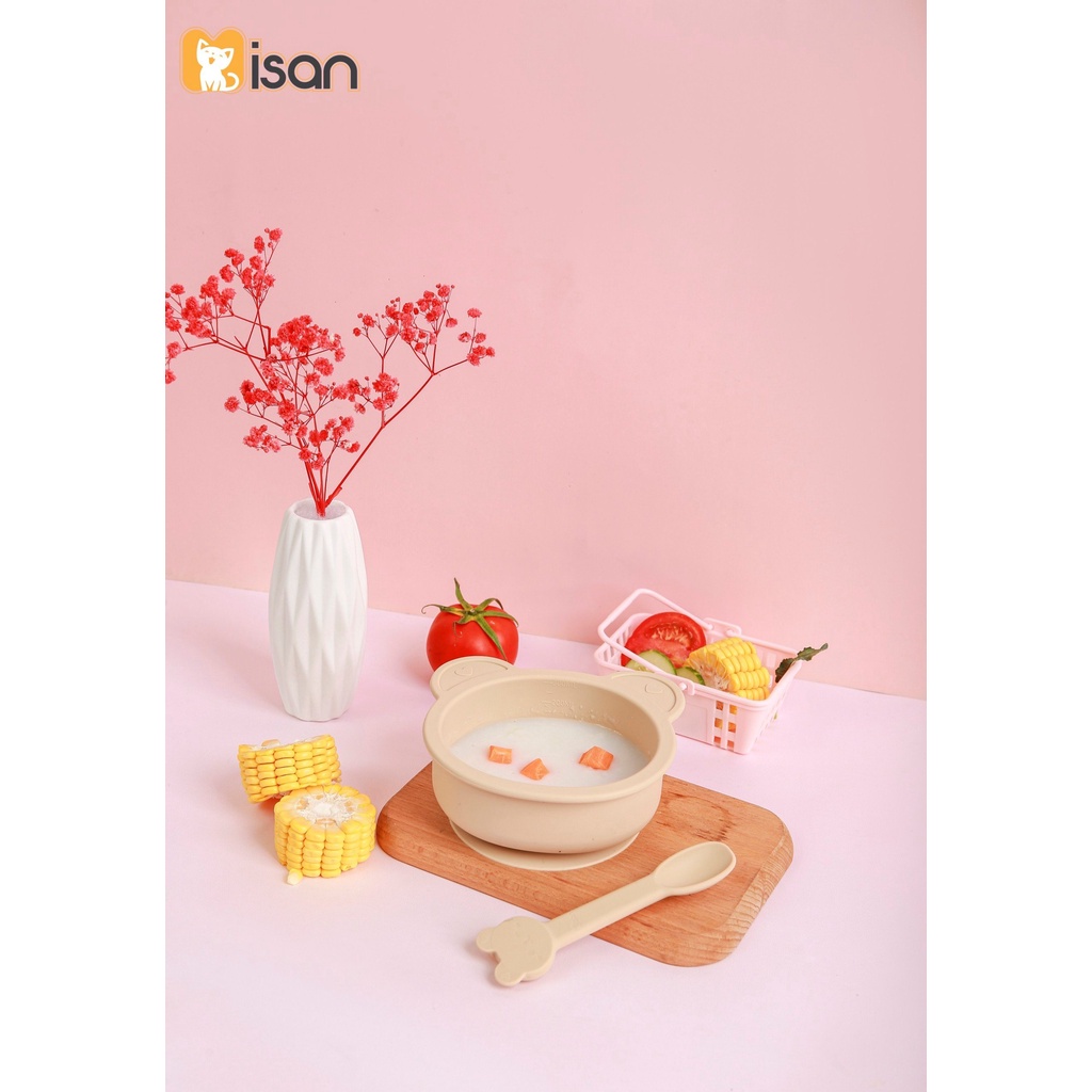 Bát siicone hình gấu Misan có đế hít kèm thìa