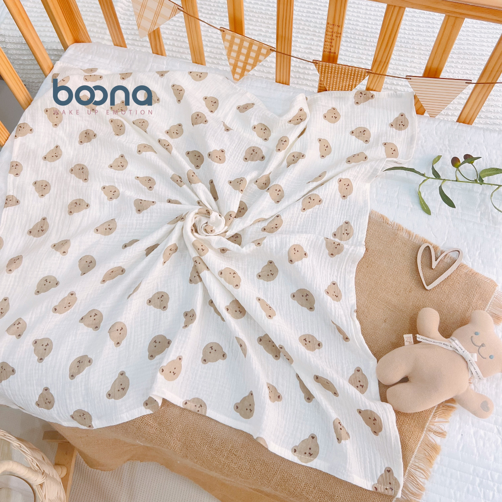 Khăn, chăn xô muslin 4 lớp viền zic zac Boona (70x90cm)