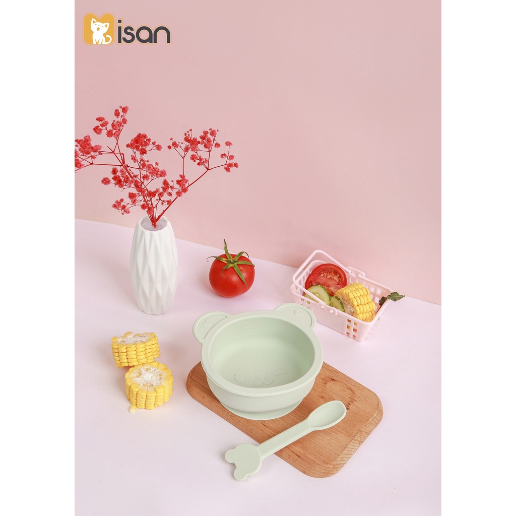 Bát siicone hình gấu Misan có đế hít kèm thìa