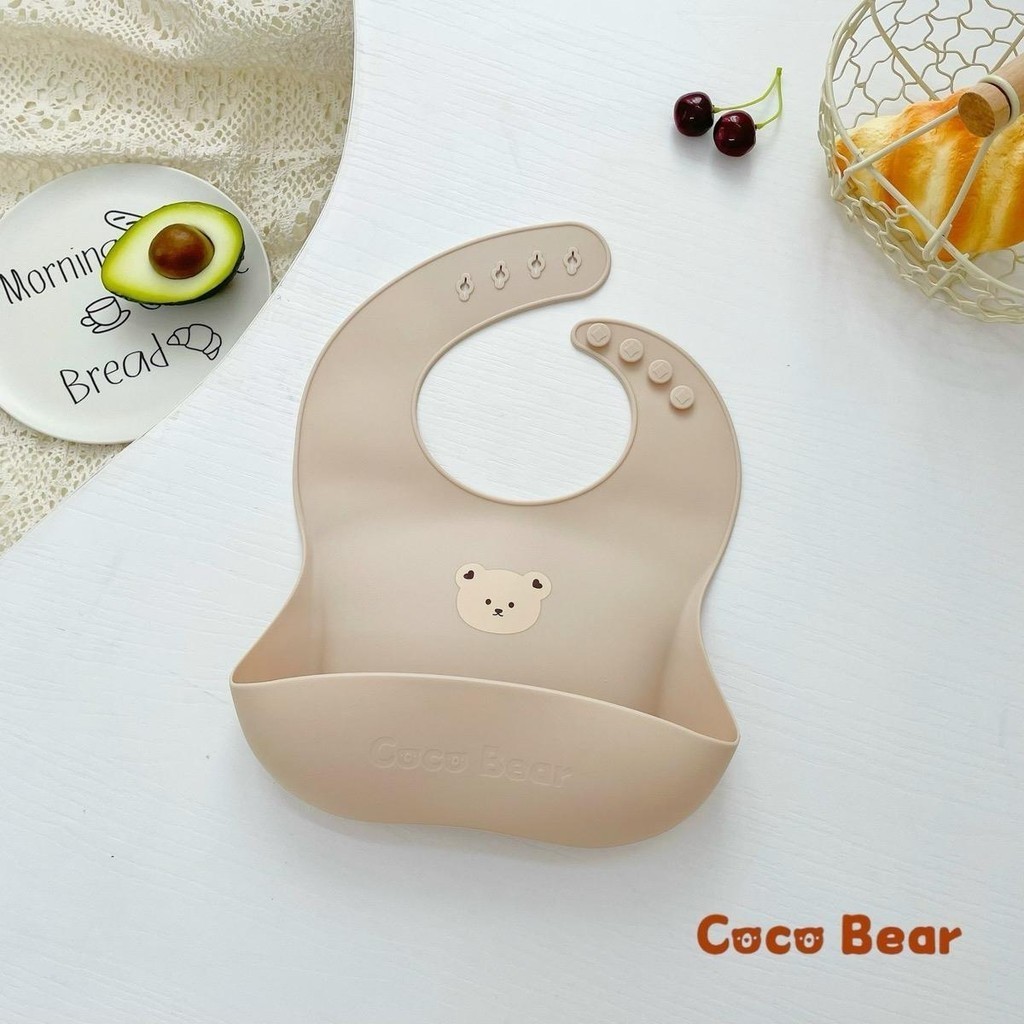 Yếm ăn dặm silicone có máng hứng Coco Bear