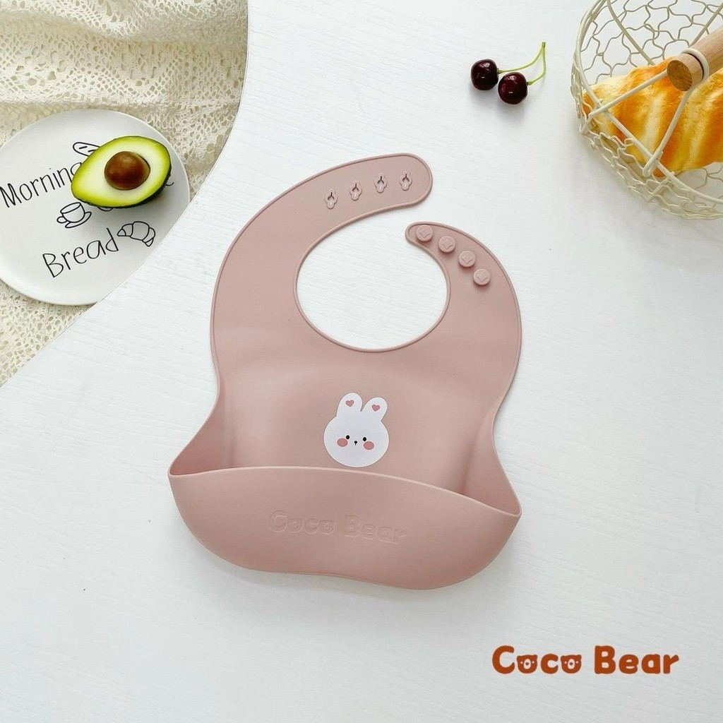 Yếm ăn dặm silicone có máng hứng Coco Bear