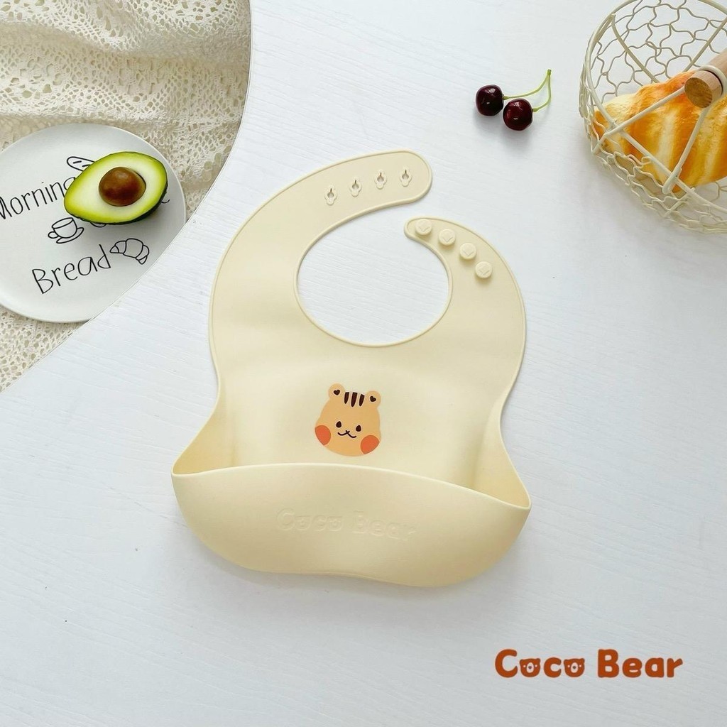 Yếm ăn dặm silicone có máng hứng Coco Bear