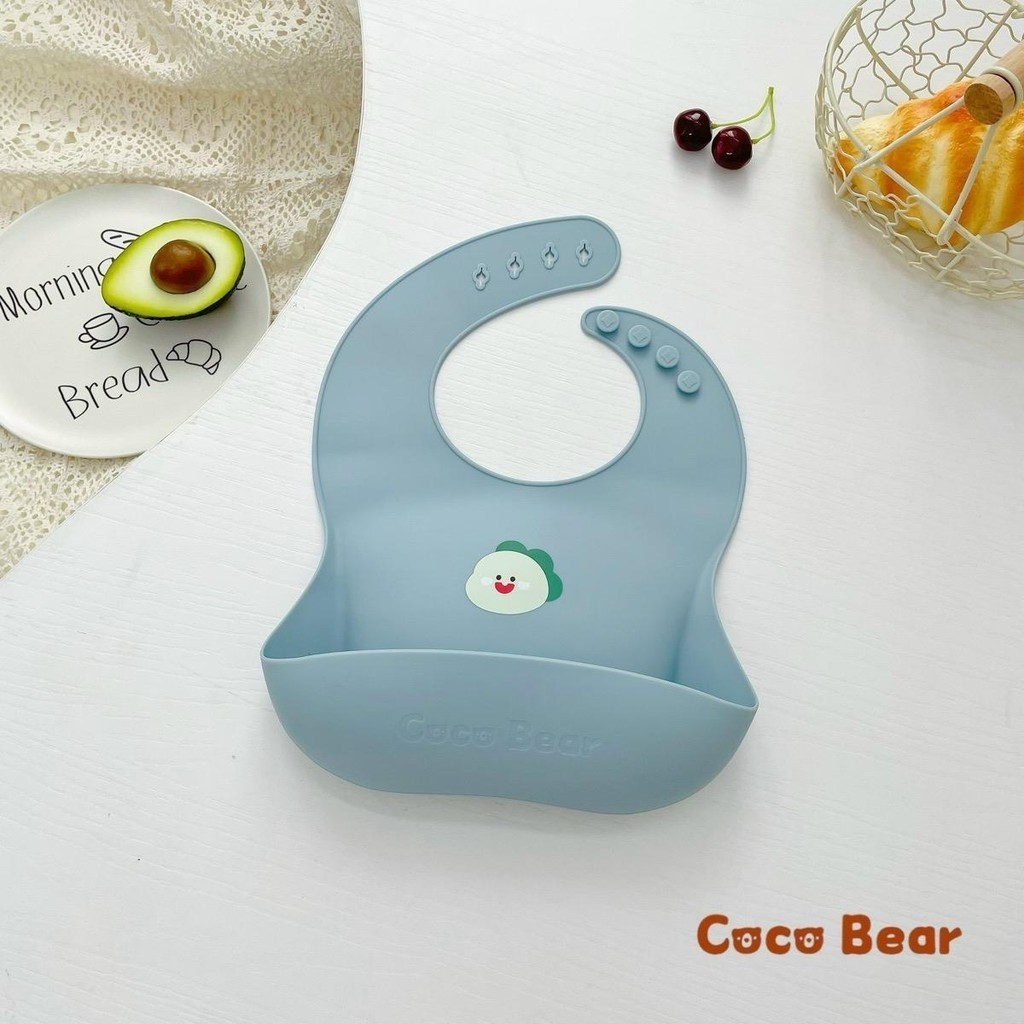 Yếm ăn dặm silicone có máng hứng Coco Bear