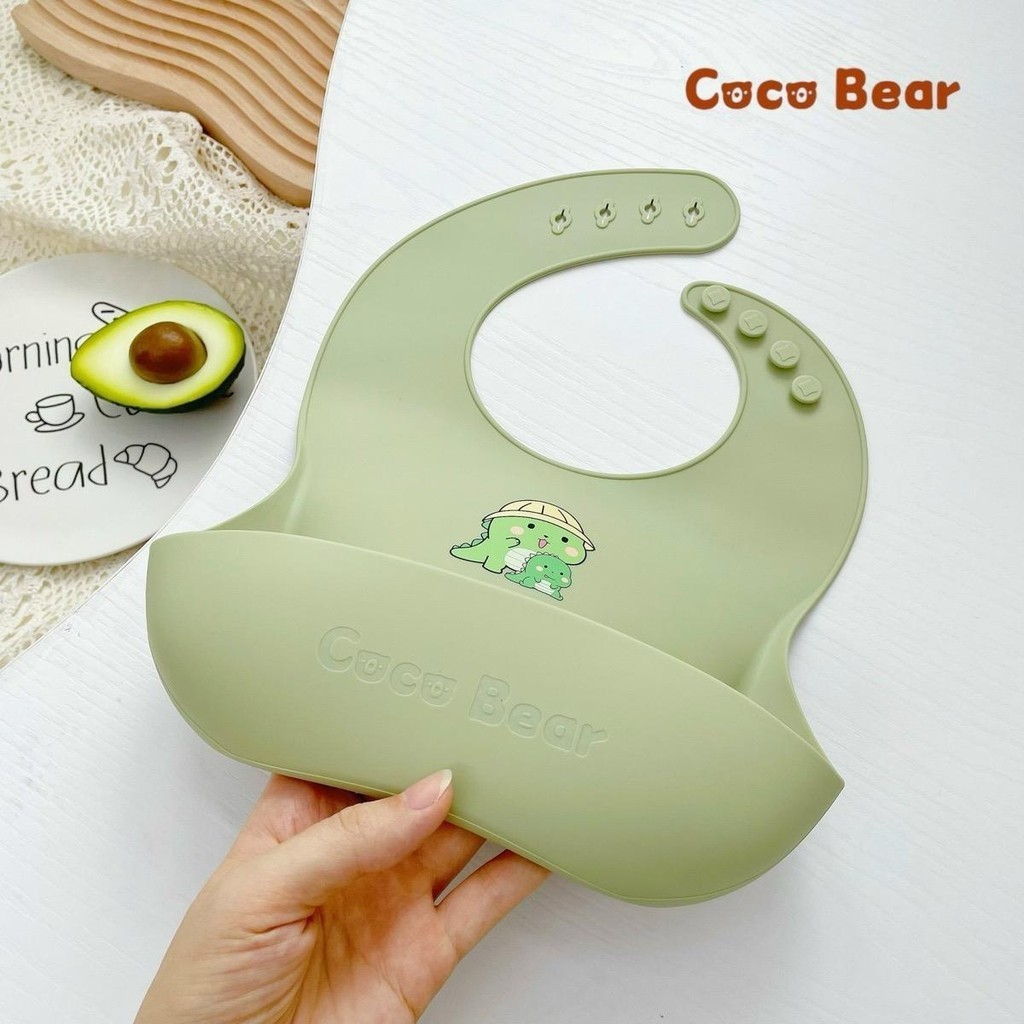 Yếm ăn dặm silicone có máng hứng Coco Bear