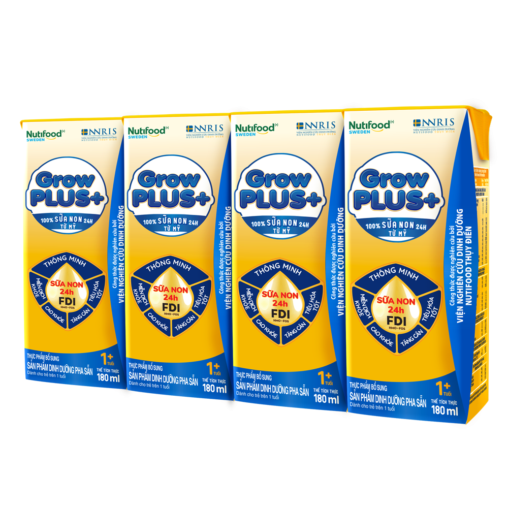 Lốc 4 hộp sữa pha sẵn Nutifood GrowPLUS+ vàng sữa non (từ 1 tuổi)
