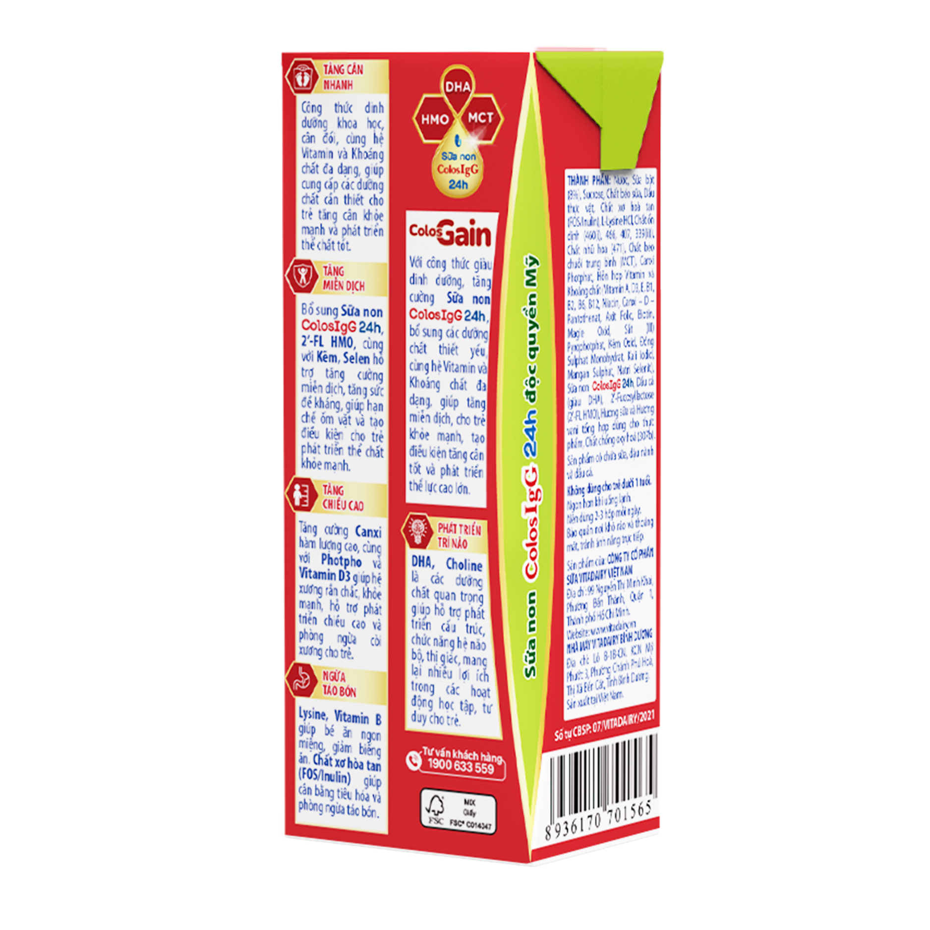Thùng sữa bột pha sẵn Colos Gain (từ 1 tuổi) - Thùng 48 hộp