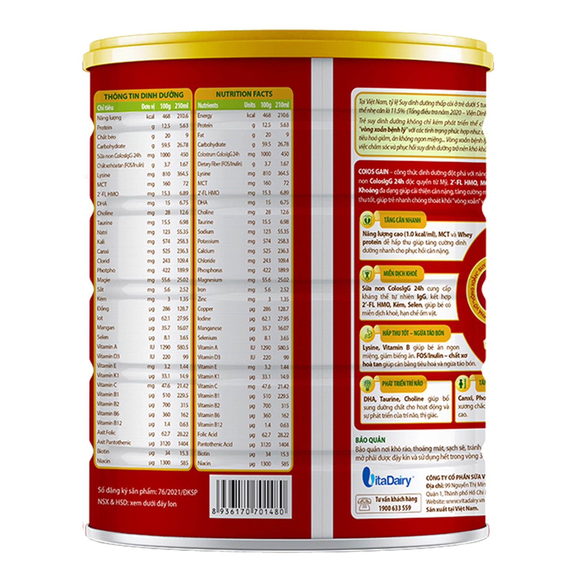 Sữa Colos Gain 0+ (0 - 12 tháng) - 800g